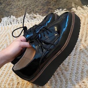black shiny platform shoes size 6.5
